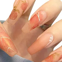 Secret Lives 24 Pcs Matte Rose with Pearls False Nails with Manicure Kit - Orange image 4