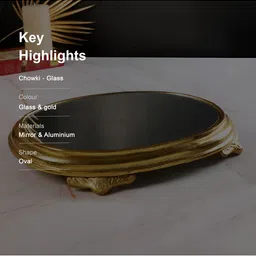 THE HOME CO. Gold Toned & Transparent Glass Platform Chowki image 5