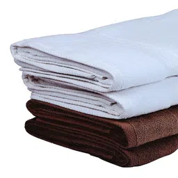 BIANCA Set Of 4 White & Brown Solid 380 GSM Pure Cotton Terry Bath Towels image 4