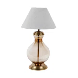sapphire Grey Iron & Cloth Shade Table Lamp With Brown Base image 3