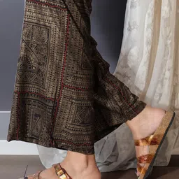 ELLE Textured Leather Open Toe Flats With Buckles image 5