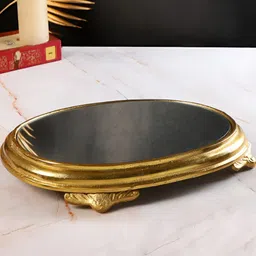 THE HOME CO. Gold Toned & Transparent Glass Platform Chowki image 4