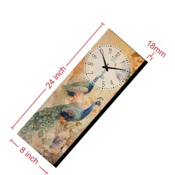 olive tree Multicolour Rectangle 24 Inches Wooden Wall Clock (Peacock) image 3