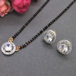 FEMMIBELLA Gold-Plated Beaded & AD Stones-Studded Mangalsutra-picture-25