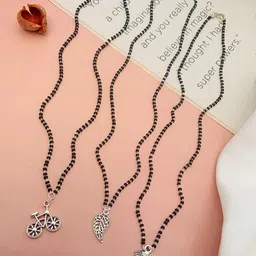 ABDESIGNS Set Of 3 Silver-Plated Studded & Beaded Mangalsutras-image-32