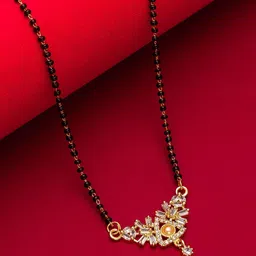 aadita Woman Gold-Plated Black Beaded & White Stone-Studded Mangalsutra-picture-40