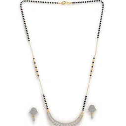 ZENEME Gold-Plated White & Black Stone-Studded & Beaded Designer Mangalsutra Set image 5