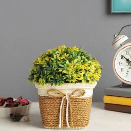 foliyaj Plastic Artificial Bush With Small Yellow Leaves With Pot Artificial Plants-picture-43