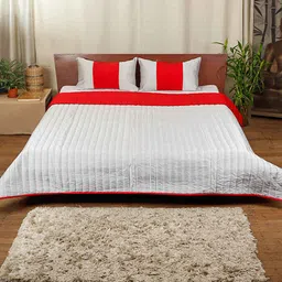 ZEBA Grey & Red Solid Reversible Mild Winter 350 GSM Double Bed Quilt with 2 Pillow Shams-picture-15