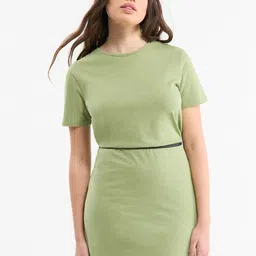 TERRANOVA Solid T-shirt Mini Dress with Belt-picture-17