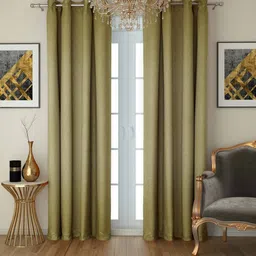 swayam Green Solid Faux Silk 9 Ft Blackout Eyelet Door Curtains (Set of 2) image 1