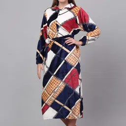 KLOTTHE Women Printed Woolen Bath Robe With Belt image 5