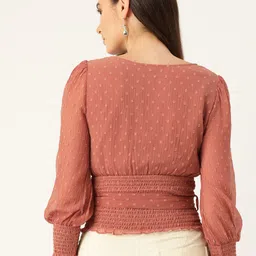 Antheaa Women Pink Self Design Dobby Weave Wrap Top & Belt image 4