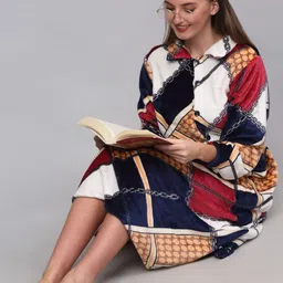 KLOTTHE Women Printed Woolen Bath Robe With Belt image 2