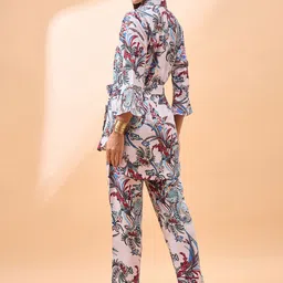 all about you White Floral Printed Shirt With Trouser & Belt image 5