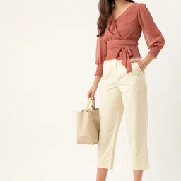 Antheaa Women Pink Self Design Dobby Weave Wrap Top & Belt image 2