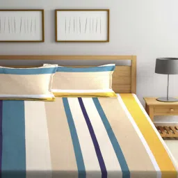 arrabi Multicolor Stripes 300 TC Cotton Blend Double King Sized Bedsheet With 2 Pillow Covers-picture-12