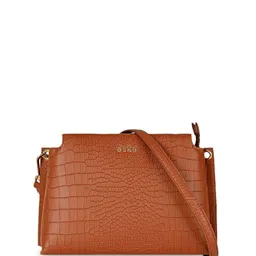 eske Women Tan Printed Crescent Shape Chain Strap Compact Leather Shoulder Bag-image-35