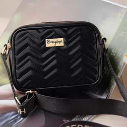 Berrylush Black Textured Structured Sling Bag-picture-41