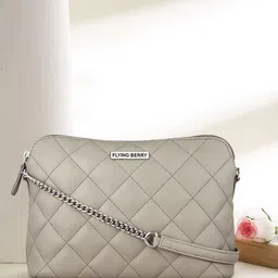 FLYING BERRY Checked Textured PU Bowling Hobo Bag with Quilted-image-36