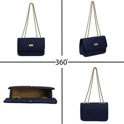 LEKHX Women Blue Textured PU Structured Sling Bag image 4