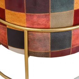 Shadowkart Brown & Blue Abstract Printed Wooden Cylindrical Ottoman image 3