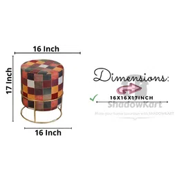 Shadowkart Brown & Blue Abstract Printed Wooden Cylindrical Ottoman image 5