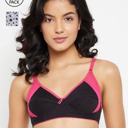 Clovia Pack of 2 Pink & Black All Day Comfort Cotton Bra-picture-28
