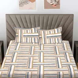 FABINALIV Multi-Color Cotton Blend Super King Fitted Bedsheet with 2 Pillow Covers-picture-12