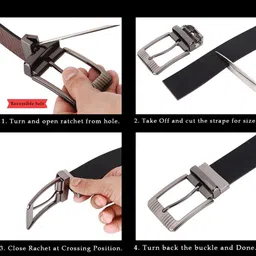 MUTAQINOTI Men Black & Brown Textured PU Reversible Formal Belt image 2