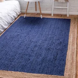 Blue Geometric Jute 4 ft x 6 ft Hand Woven Carpet by HabereIndia image 1