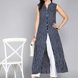 ftDiva Striped Mandarin Collar Sleeveless Straight Kurta-picture-19