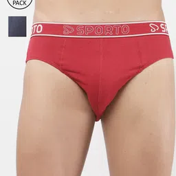 SPORTO Men Pack Of 2 Red & Blue Solid Cotton Basic Briefs-picture-22