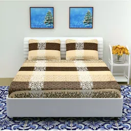 RIDHAAN Beige & Brown 300 TC Queen Bedsheet with 2 Pillow Covers-picture-14