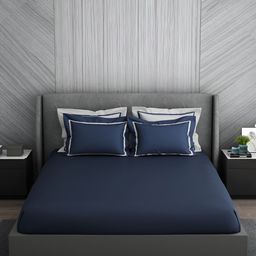 SPACES Hygro Blue Cotton 350 TC King Bedsheet With 4 Pillow Covers-picture-25