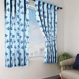 Cortina Blue 2 Pieces Leaf Printed Window Curtains image 1