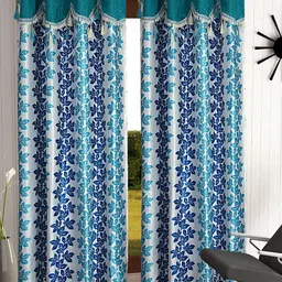Cortina Blue & White Pack of 2 Floral Long Door Curtain-image-65