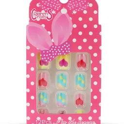 JENNA Girls 12-Pcs Heart Design Artificial Nail Art Kit with Glue - Multicolored image 5