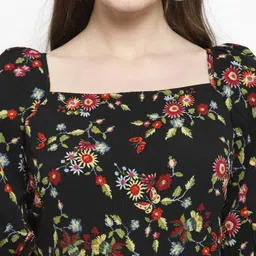 Magnetic Designs Blue & Red Floral Printed Puff Sleeves Basic Jumpsuit image 4