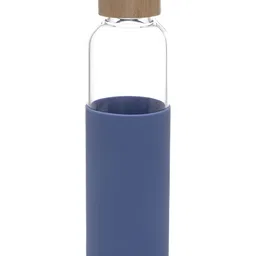 Kuber Industries Transparent & Blue Glass Water Bottle 550 ml image 2