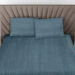 FABINALIV Sky Blue Striped 300 Tc Woollen King Size Double Bedsheet With 2 Pillow Covers-image-80