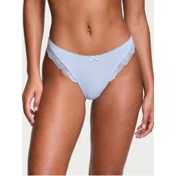 victoria's secret intimates Victoria's Secret Blue Stretch Cotton Lace-Trim High-Leg Scoop Thong Panty-picture-25