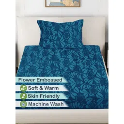 FABINALIV Teal Floral Single Bedsheet with Pillow Cover image 2