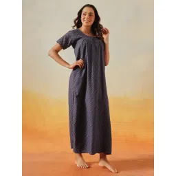 Clovia Cotton Printed Long Maxi Night Dress image 2