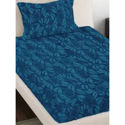 FABINALIV Teal Floral Single Bedsheet with Pillow Cover image 3