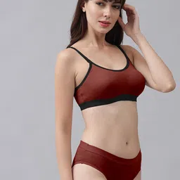 AROUSY Pack Of 3 Cotton Mid-Rise Briefs & Non Padded Bra image 3