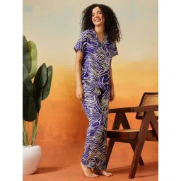 Clovia Rayon Printed Button Down Shirt and Pyjama image 3