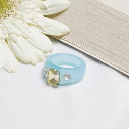 BEWITCHED Blue & Yellow Mel Rhinestone Studded Circular Finger Ring-picture-15