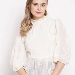 Amagyaa Off White Floral Victorian Georgette Peplum Top-picture-24
