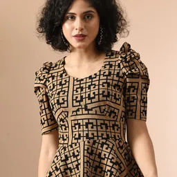 IUGA Abstract Printed Puff Sleeve Peplum Top image 1